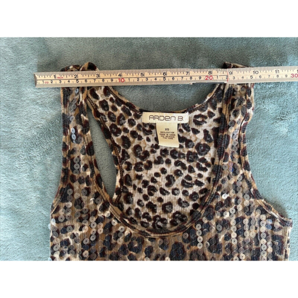 Arden B Women's Brown Cheetah Animal Print Sequin Stretch Tank Top Snooki Sz XS - Picture 6 of 9